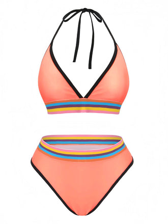 Bikini rosa anni '40 a righe arcobaleno