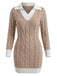 Abito aderente in maglia con scollo a V e trecce beige anni '60