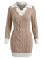 Abito aderente in maglia con scollo a V e trecce beige anni '60