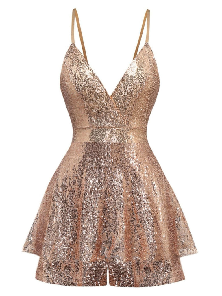 Tuta corta con paillettes con scollo a V anni '60