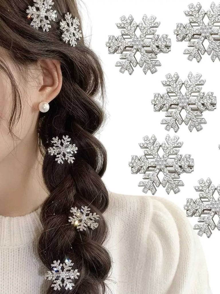Forcina per capelli con fiocco di neve di Natale in argento e strass