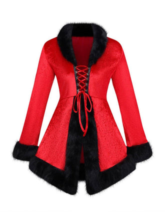 Abito in velluto e finiture in pelliccia natalizia rosso anni '70