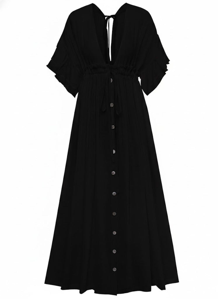 Copricostume da spiaggia in rayon slub con scollo a V anni '30