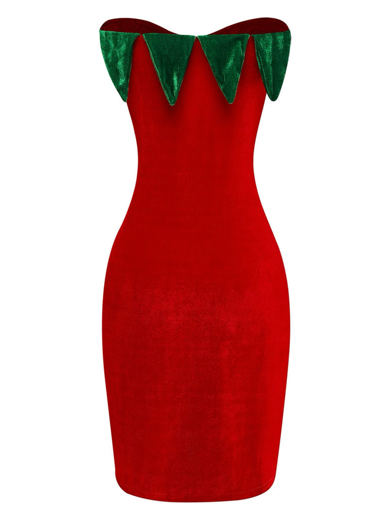 Mini abito a forma di fragola rosso anni '80