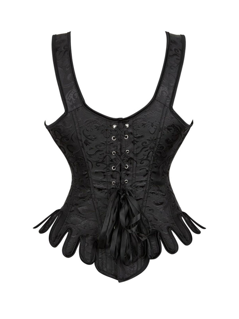 Corsetto gotico in broccato jacquard nero anni '80