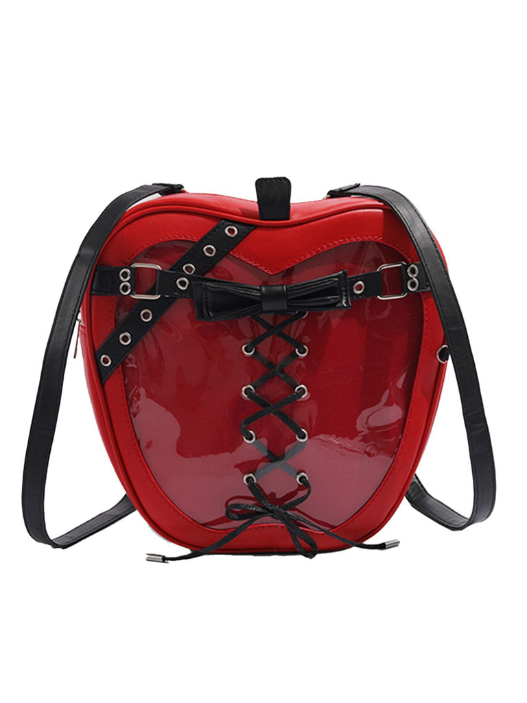 Borsa a tracolla gotico a forma di mela in pelle con fiocco