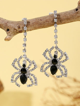Orecchini pendenti ragno con strass Halloween argento