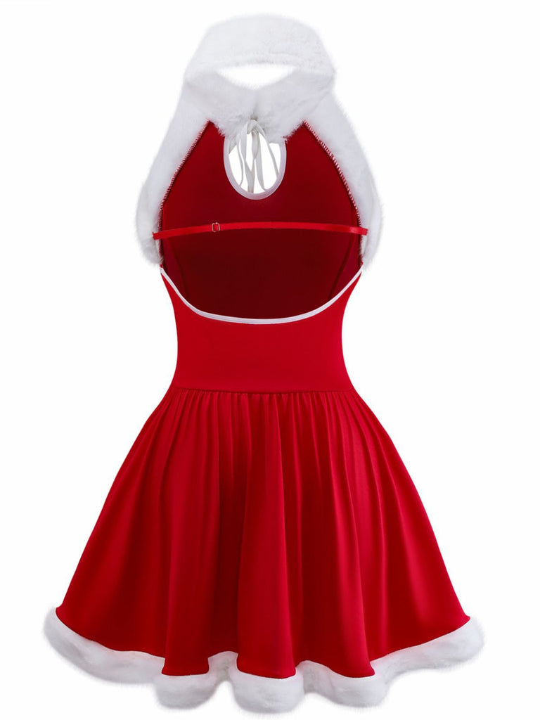 Pigiama natalizio in peluche con orlo grezzo rosso anni '50