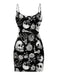 Abito aderente con teschio e rosa Halloween nero anni '60