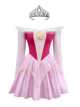 Abito stile principessa in tulle con spalle scoperte rosa anni '40