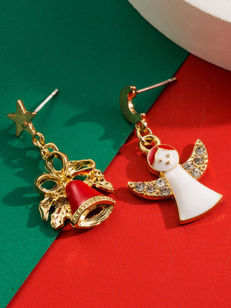 Orecchini pendenti con campanella di Natale e fiocco di neve