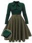 [Taglia Forti] Abito in maglia a quadri verde scuro anni '50