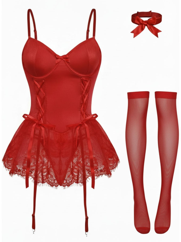 Completo body con corsetto e pizzo anni '60