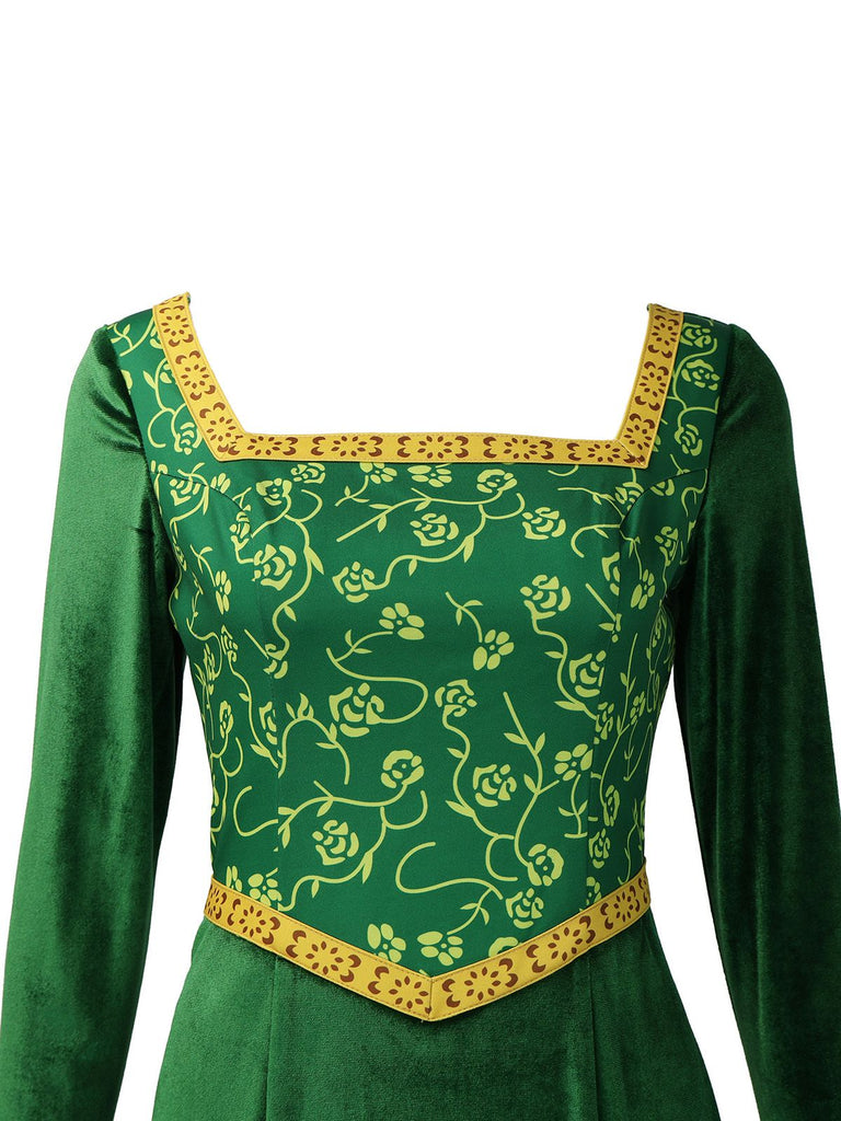 Abito ricamato in stile medievale di Shrek verde anni '30