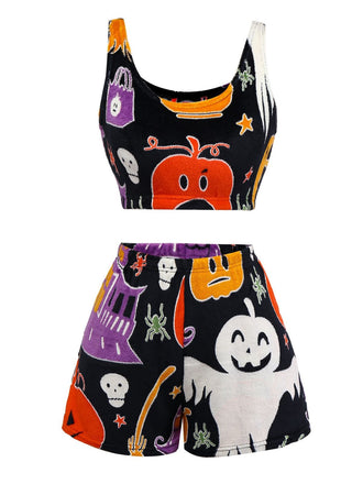 Pigiama in flanella con fantasma luminoso Halloween nero anni '70