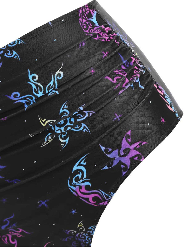 Set Bikini stampa neon nebula gotico nero anni '80