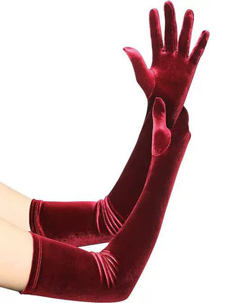 Guanti lunghi vintage in velluto da festa rosso