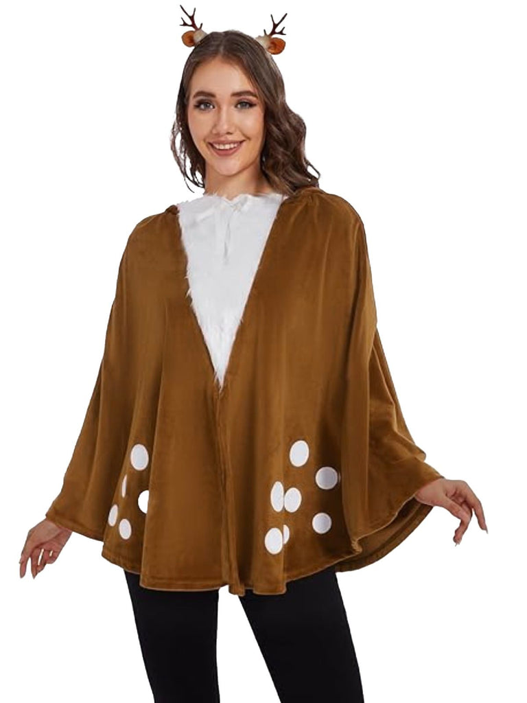Mantella con motivo a cervo della foresta di Natale marrone anni '40