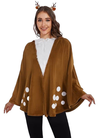 Mantella con motivo a cervo della foresta di Natale marrone anni '40