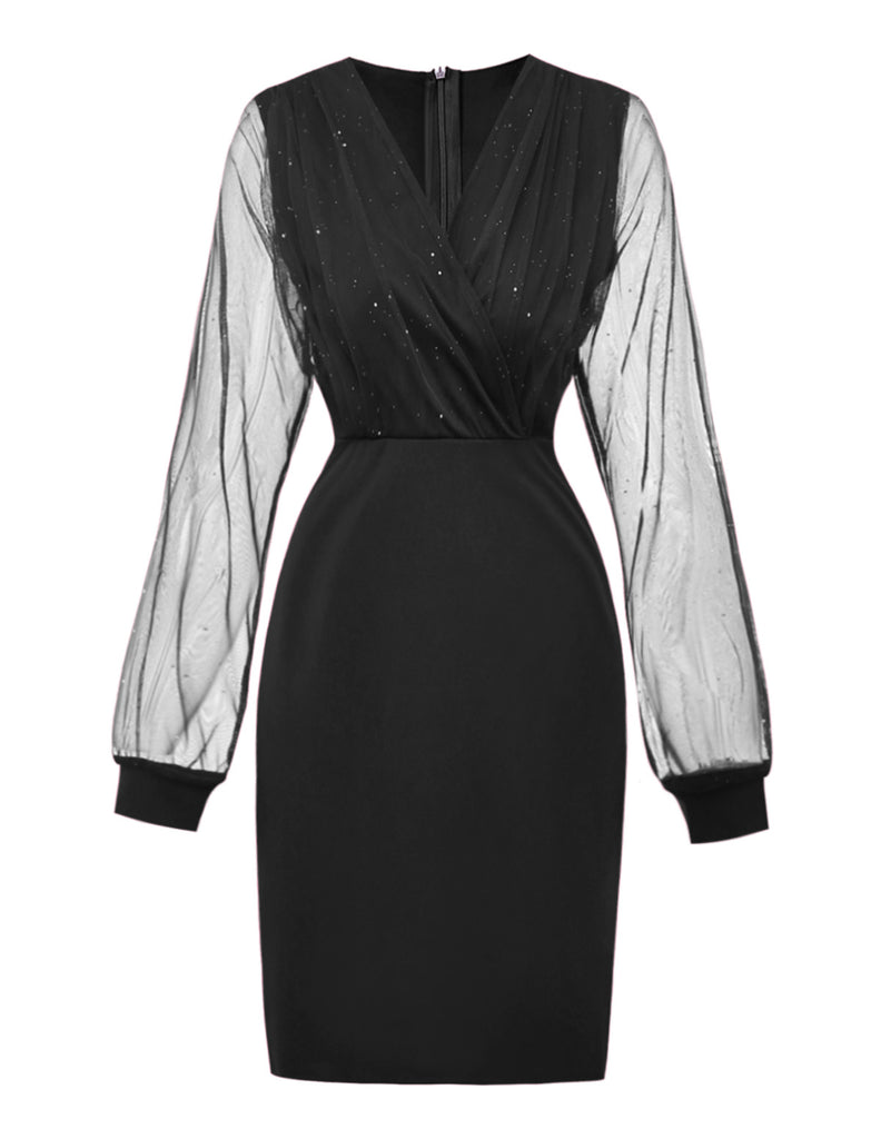 Abito aderente glitter in rete con scollo a V anni '60