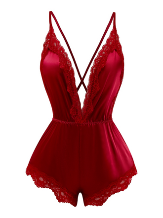 Tuta da notte in pizzo e raso con scollo a V profondo anni '50