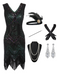 Abito flapper con paillettes e 5 accessori verde scuro anni '20