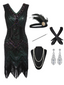 Abito flapper con paillettes e 5 accessori verde scuro anni '20