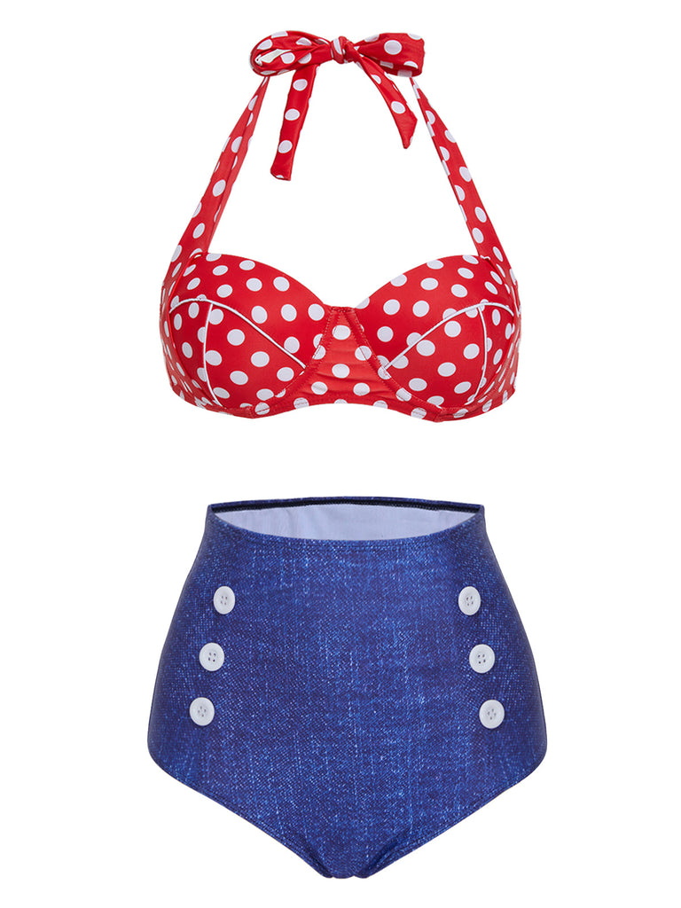 Costumi bikini scollo all'americana e pois retrò anni '50