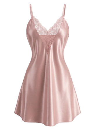 Camicia da notte in pizzo con scollo a V e spalline sottili anni '60