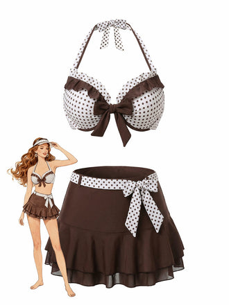 [Prevendita] Costumi con gonna a pois a balze marrone anni '70