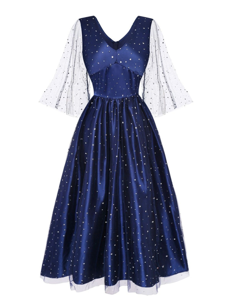 Abito in tulle da strega stellata Halloween blu anni '70
