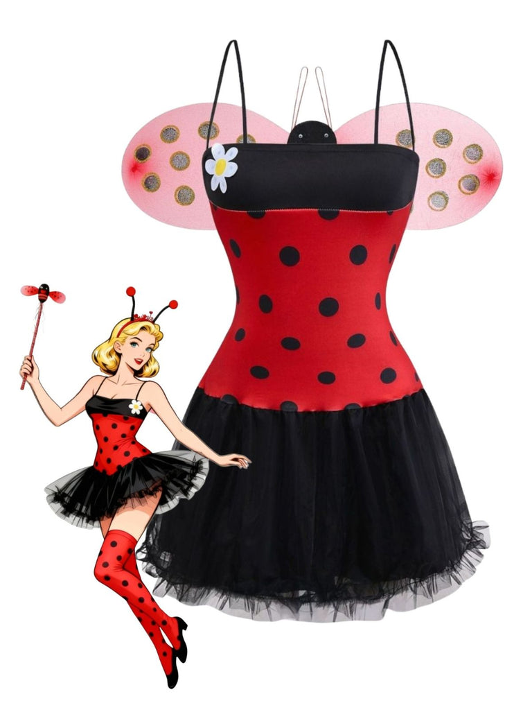 Set di costumi cosplay Miraculous Ladybug rosso anni '60
