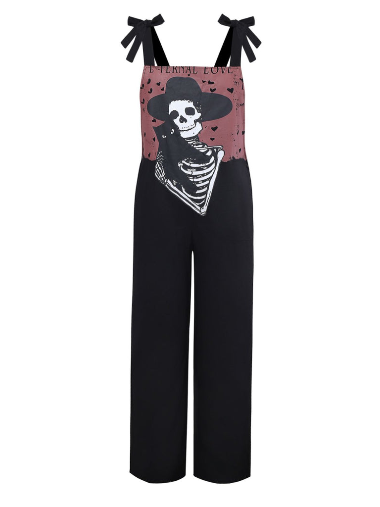 Tuta lunga gotica stampa teschio Halloween nero anni '70