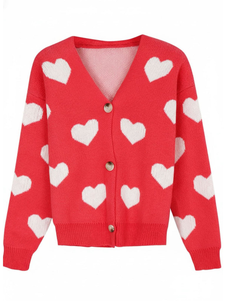 Cardigan in maglia con stampa a cuore per San Valentino anni '50