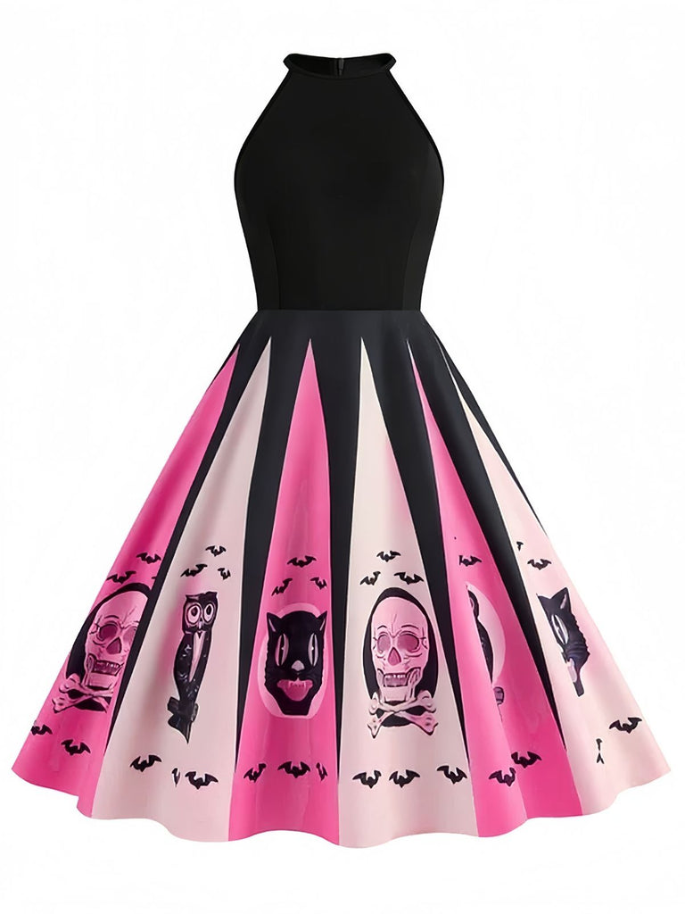 [Prevendita] Abito a ruota con stampa spettrale Halloween nero anni '50