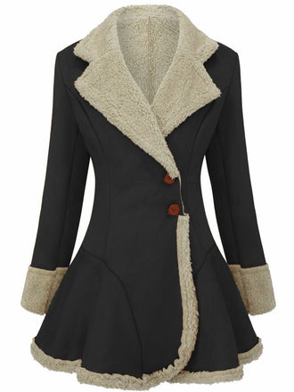 Giacca in pelle scamosciata con risvolto e orlo svasato nero anni '70