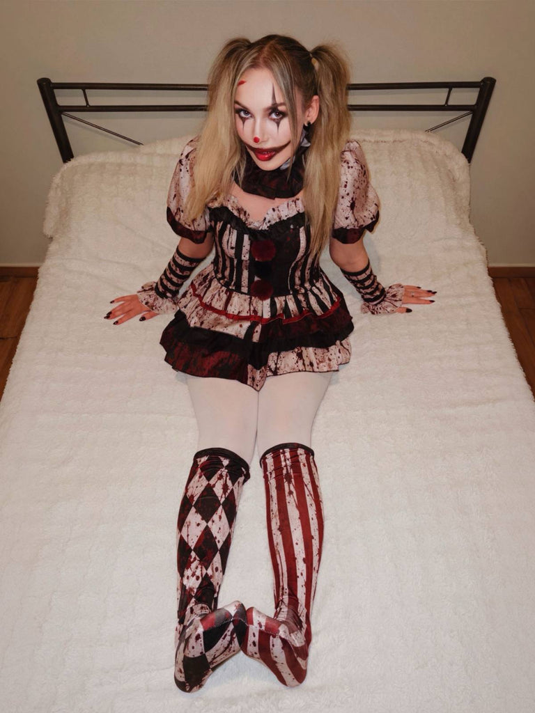 Set Costume da Clown a Balze Anni '60 con Effetto Sangue per Halloween