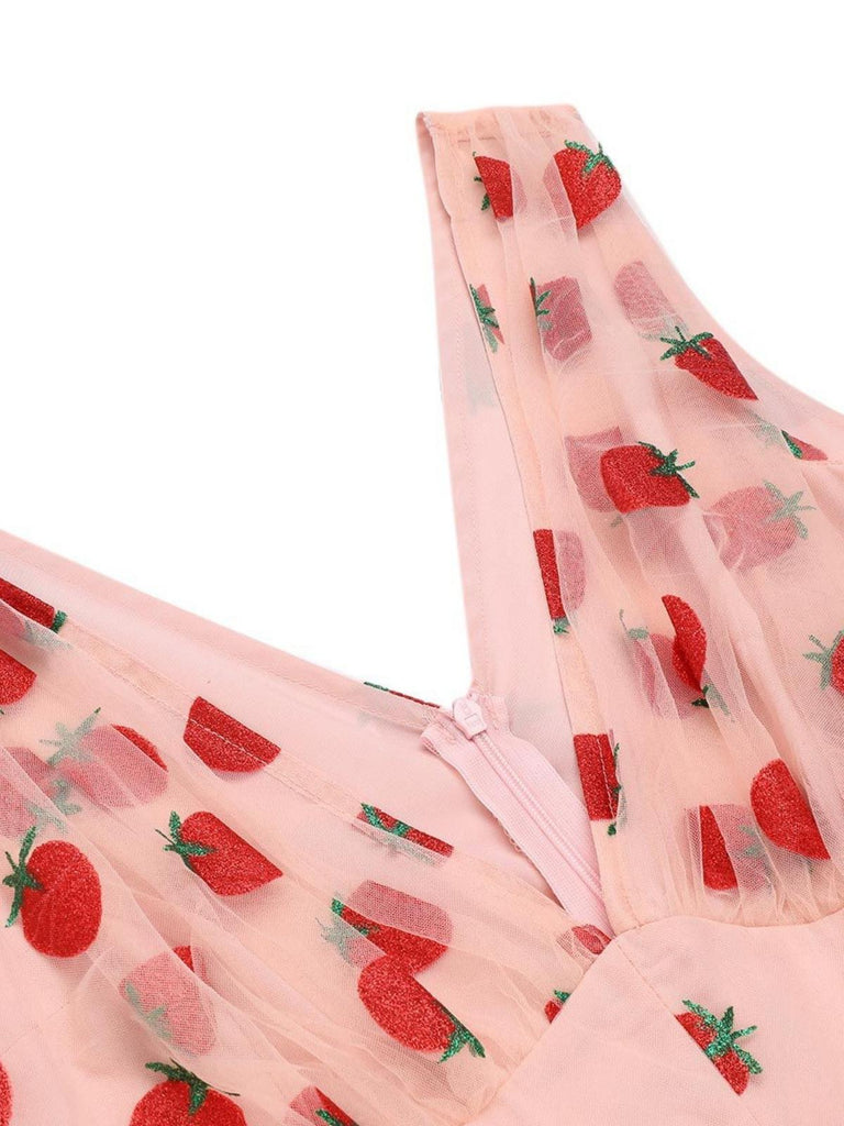 Tuta corta in pizzo patchwork rosa fragola anni '50