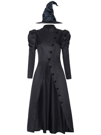 Abito da strega ispirato a wicked e cappello nero anni '40