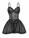 Camicia da notte babydoll rose in pizzo trasparente nero anni '70