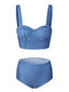 Set Bikini plaid spalline retrò blu anni '50