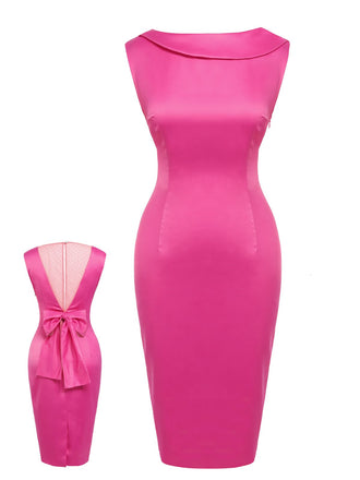 Abito aderente in raso rosso rosa anni '60