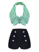 Bikini con ferretto fiocco a righe retrò verde anni '50