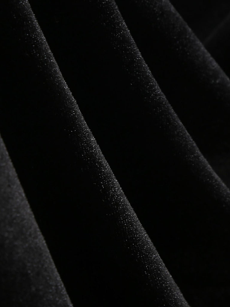 Abito in velluto a maglia con colletto e bottoni di perle nero anni '50