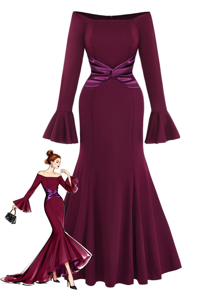 Abito a maniche a campana plissettato con spalle scoperte anni '30