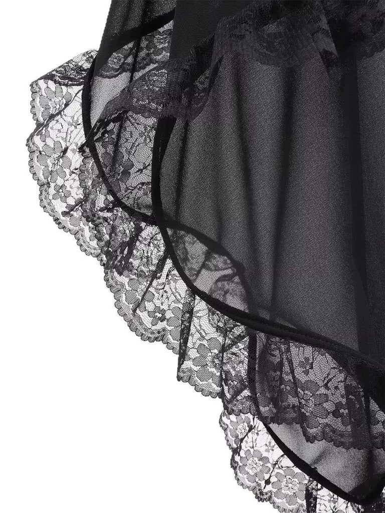 Maniche lunghe svasate in chiffon con bordi in pizzo nero