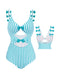 Costumi intero a righe fiocco cava spalline sottili blu anni '60