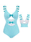 Costumi intero a righe fiocco cava spalline sottili blu anni '60
