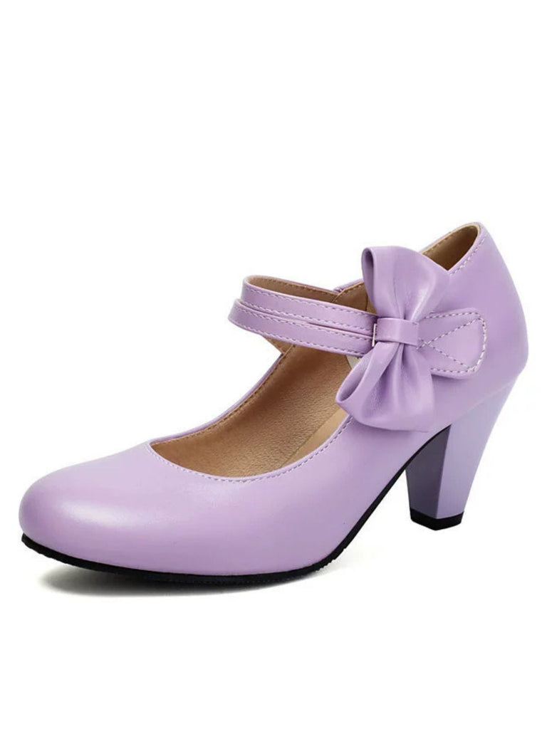 Scarpe con tacco alto in pelle con cinturino a fiocco