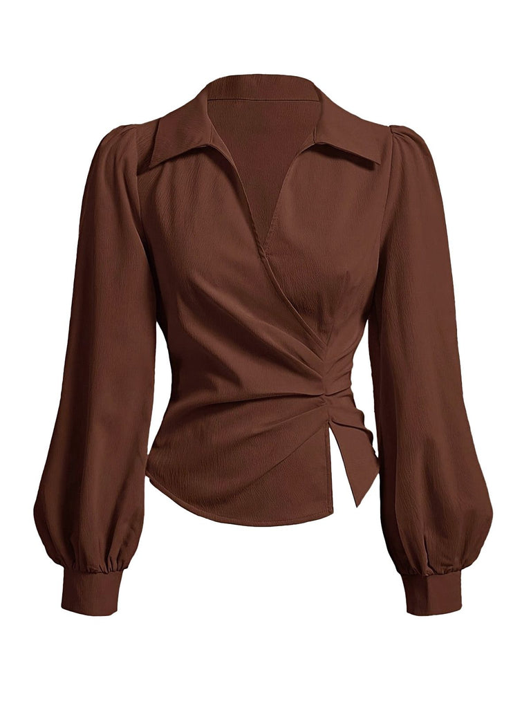 Camicetta con revers con maniche a lanterna e vita aderente anni '30